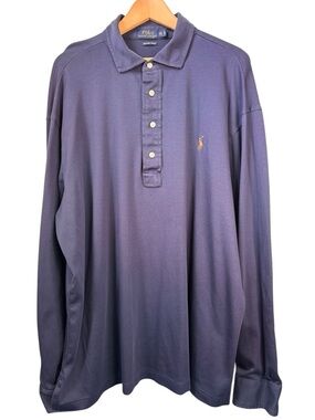 Polo Ralph Lauren Pima Soft Touch Long Sleeve Polo Shirt 2XLT Tall Dark Blue